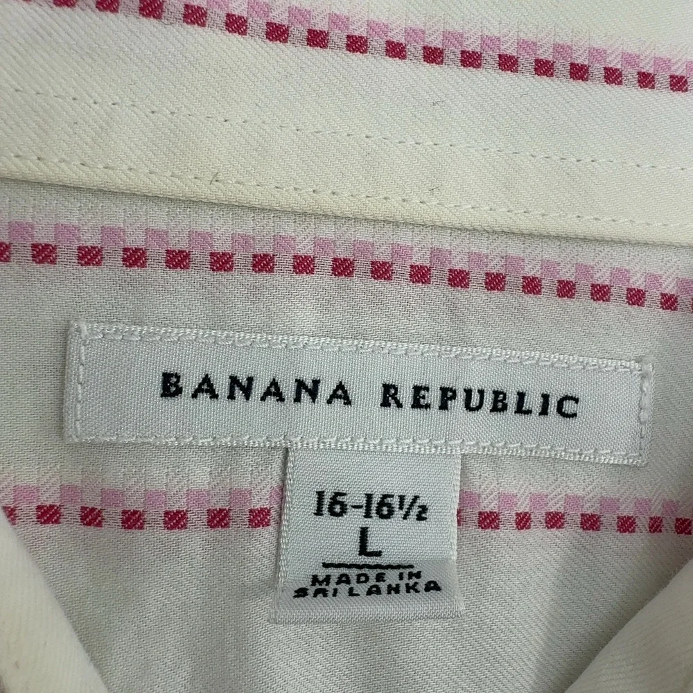 Banana Republic Button Down Men L White Cotton Striped Long Sleeve Classic Style